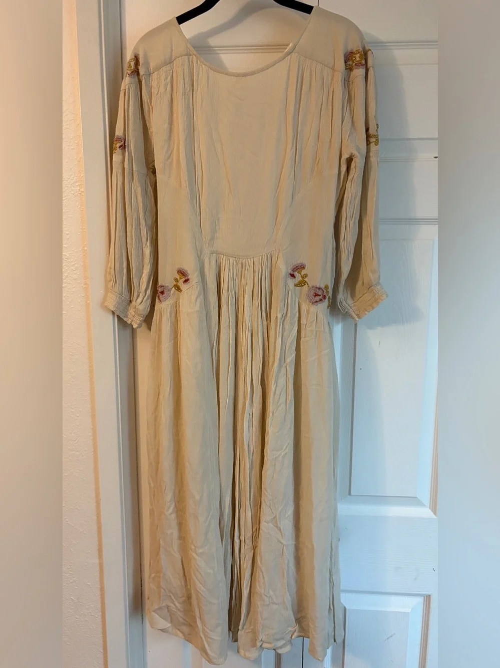 Free People Day Glow Midi Floral Embroidered Cream Dress